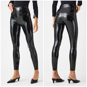 Spanx Faux Patent Leather Leggings In Classic Black Glossy 20301T Medium Tall